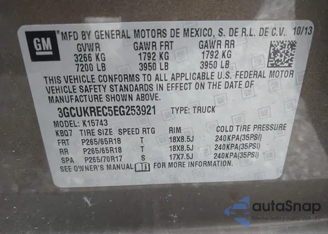 2014 Chevrolet Silverado 1500 2Lt from USA, damaged, VIN 3GCUKREC5EG253921